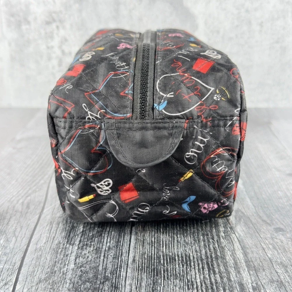 Chinese‎ Laundry Black and Red Quilted Cosmetic Bag